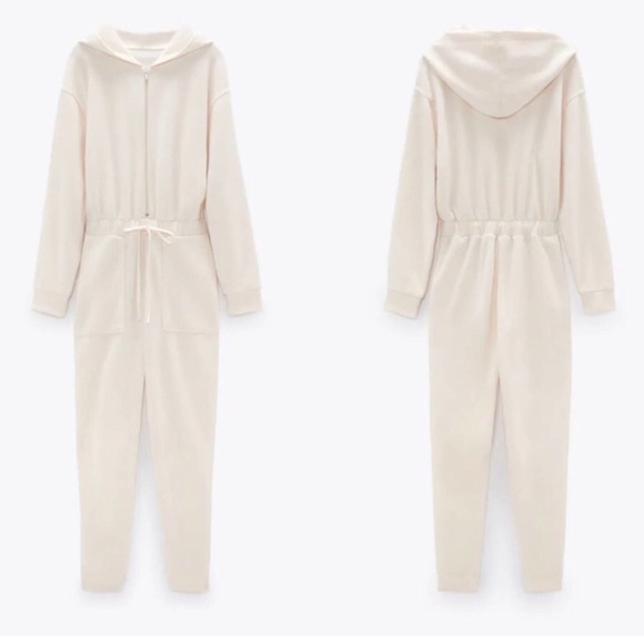 Zara Ecru Cream Zipped and Drawstring Waist Soft Touch Jumpsuit BNWT Large - Picture 2 of 15